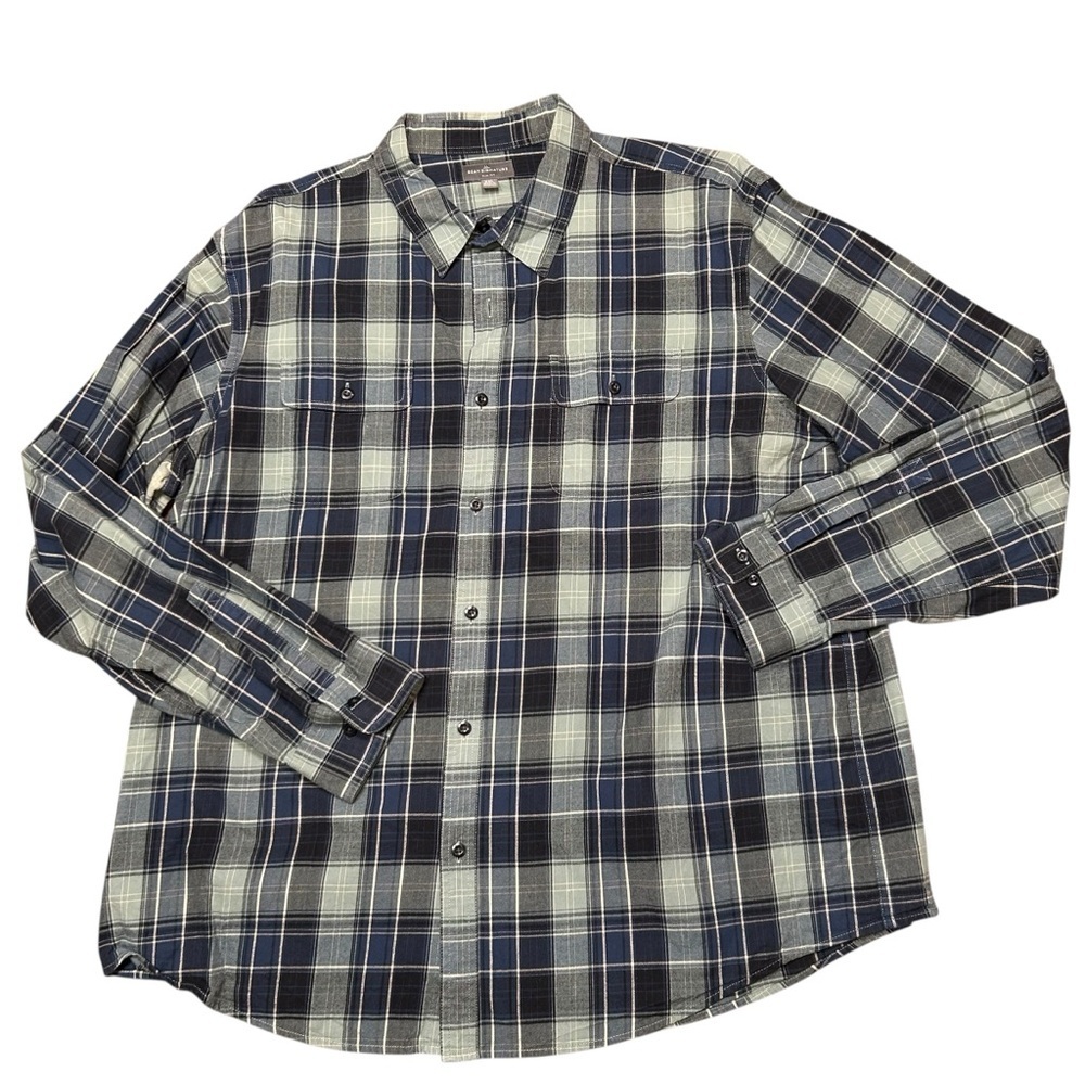 Ll bean mens signature slim fit blue plaid flannel long sleeve shirt size XXL - Picture 2 of 8